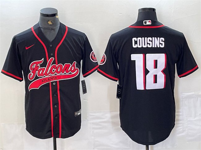 Men's Atlanta Falcons #18 Kirk Cousins Black With Patch Cool Base Stitched Baseball Jersey
